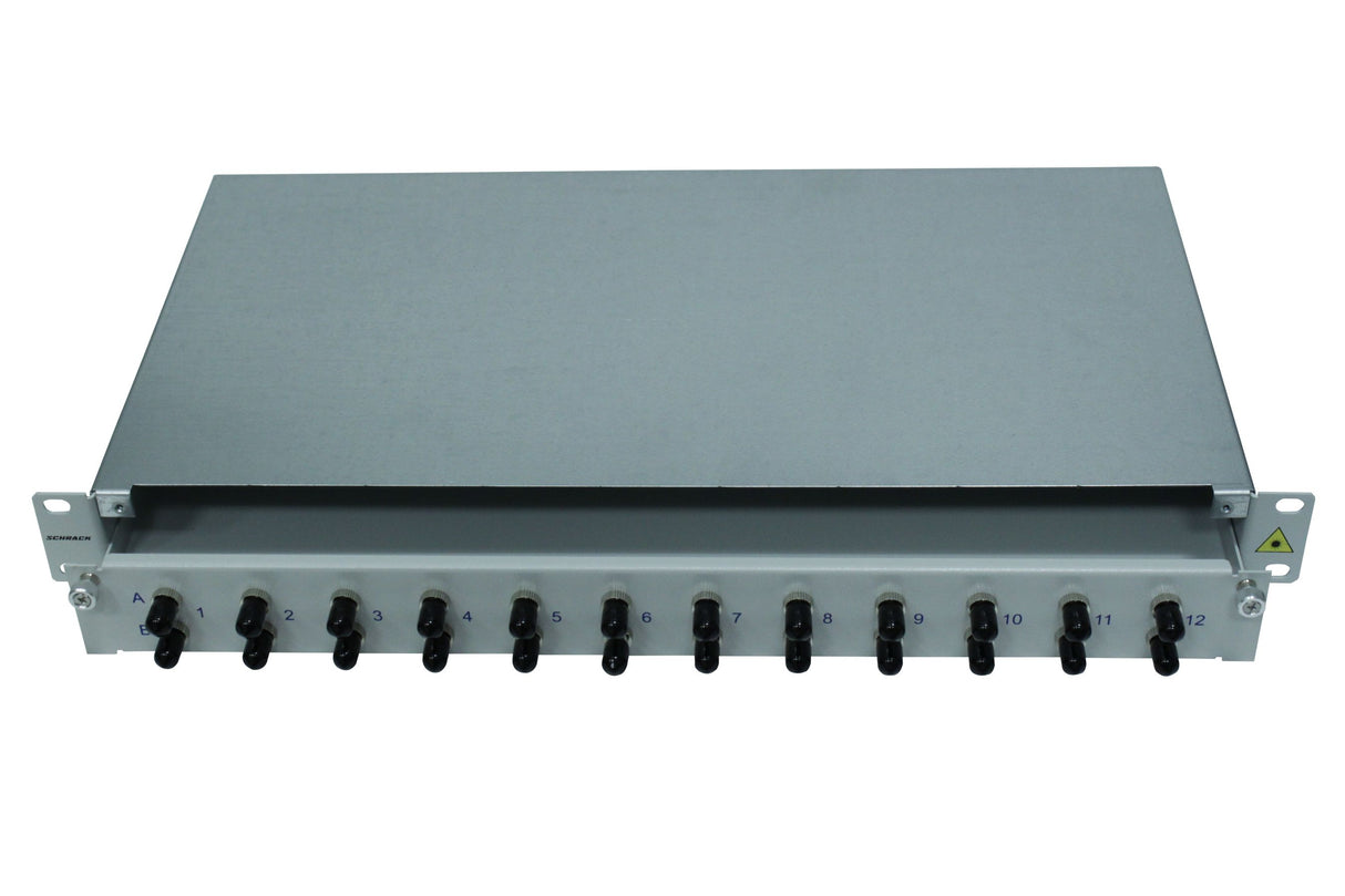 LWL Patchpanel 19", 1 HE, ausziehbar, für 12 Fasern, ST, MM