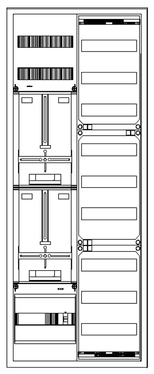 Zählerverteiler 1xZF, H=1400 B=550 T=210mm, 1xTSG, 2xVF