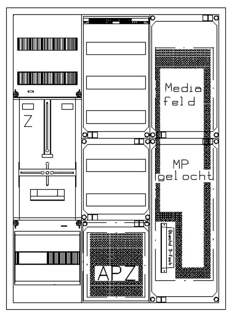 Zählerverteiler 1xZF, H=1100 B=800 T=210mm, 1xVF, MF, APZ