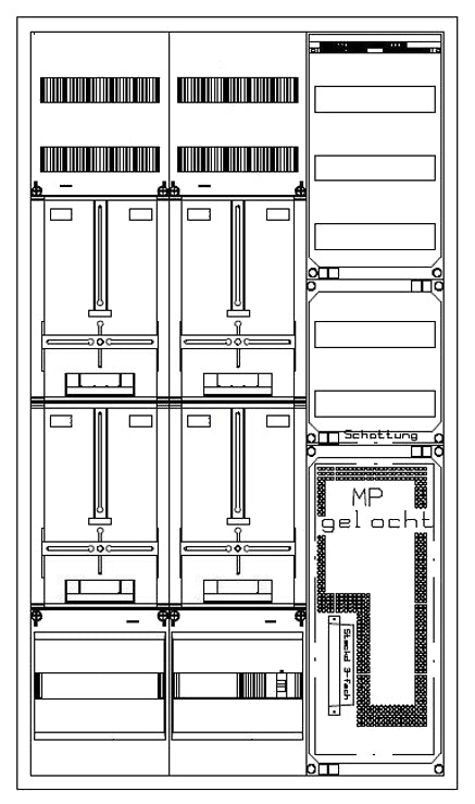 Zählerverteiler 3xZF, H=1400 B=800 T=210mm, 1xTSG, VF, MF