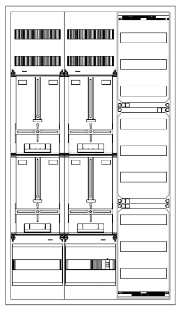 Zählerverteiler 3xZF, H=1400 B=800 T=210mm, 1xTSG, 2xVF
