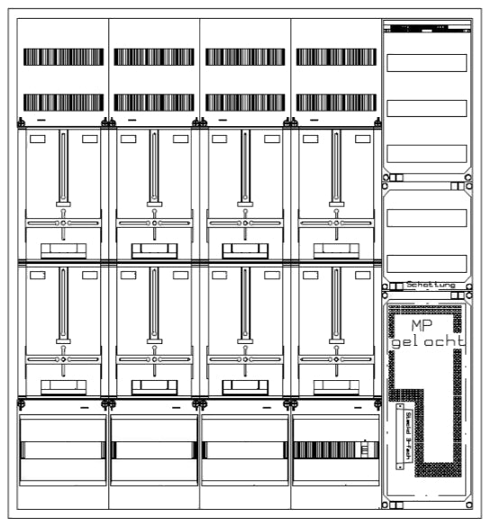 Zählerverteiler 7xZF, H=1400 B=1300 T=210mm, 1xTSG, VF, MF