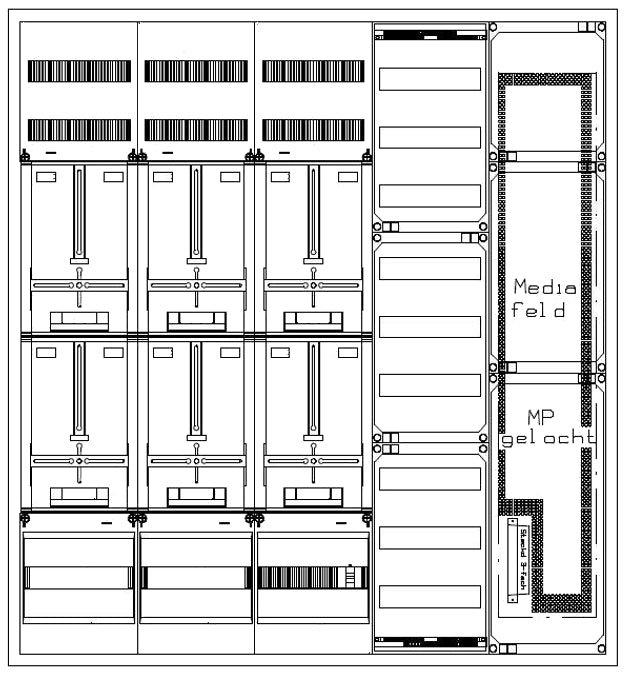 Zählerverteiler 5xZF, H1400 B1300 T210mm, 1xTSG, 2xVF, 2xMF