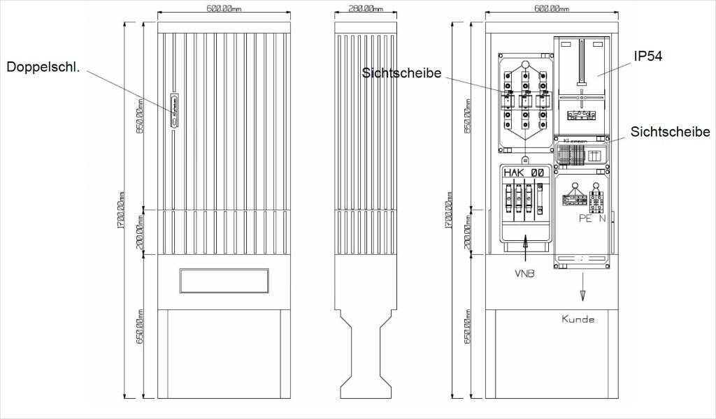 Wandlermessschrank 100A, 5-pol, kompl., REWAG IP44