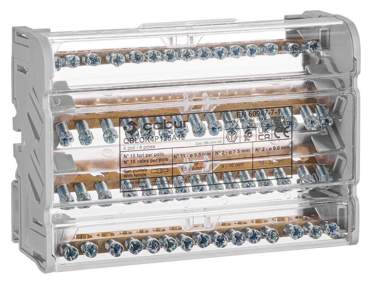 Anschlussblock, 4-p., 125A,je Pol zu 2x35mm²,ab 2x25+11x6mm²