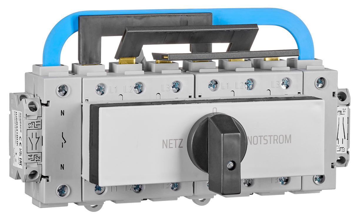 Umschalter Netz-0-Notstrom mit HK Reiheneinbau,4-polig, 125A