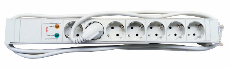 19" Netzleiste 7xSchuko mit Überspannungsschutz, PVC, 1.25HE