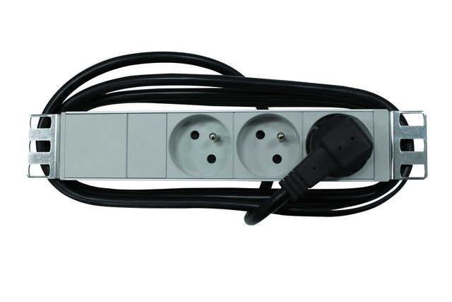 Foto: 10" Netzleiste 3x UTE, Profil ALU 1HE, 2m-Kabel, RAL7035
