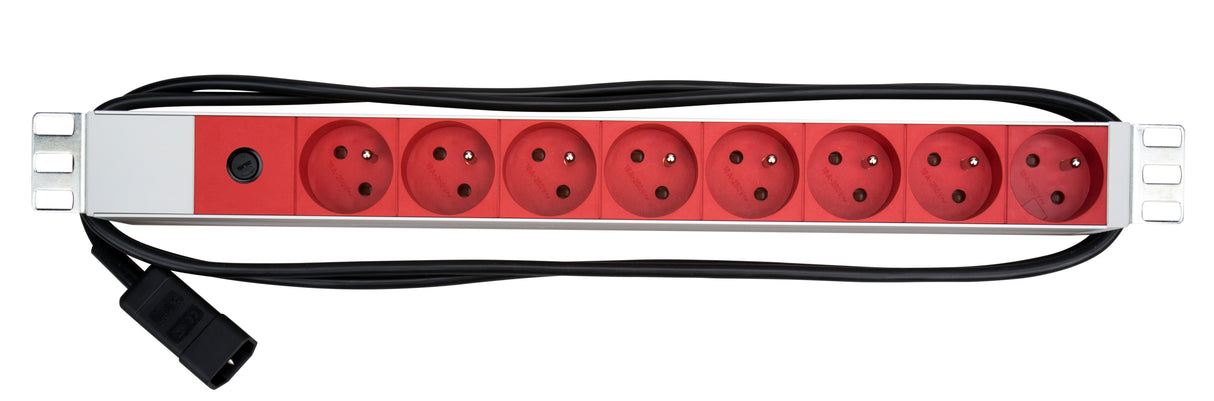 19"Netzleiste f.USV, 8xUTE Rot, 2m-Kabel m.C14, 10A-Fuse,1HE