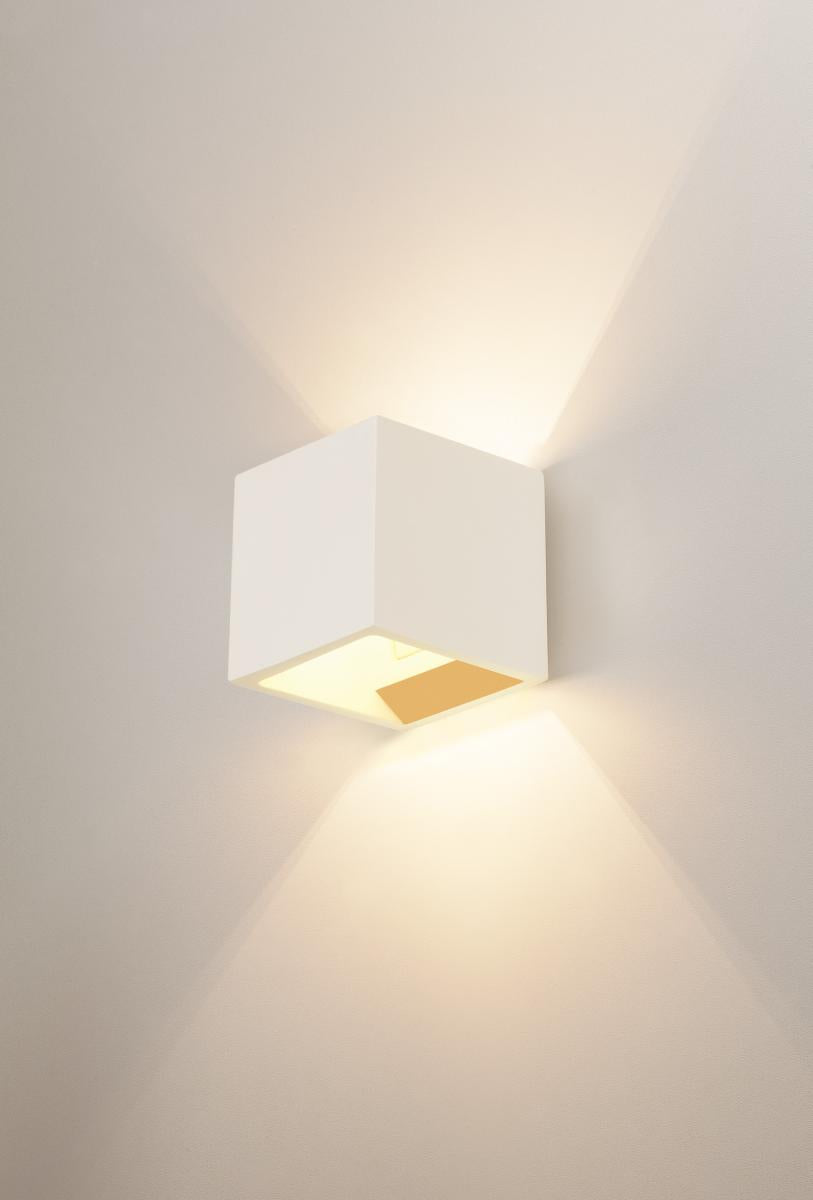 PLASTRA CUBE Wandleuchte, eckig, weißer Gips, G9, max. 42W