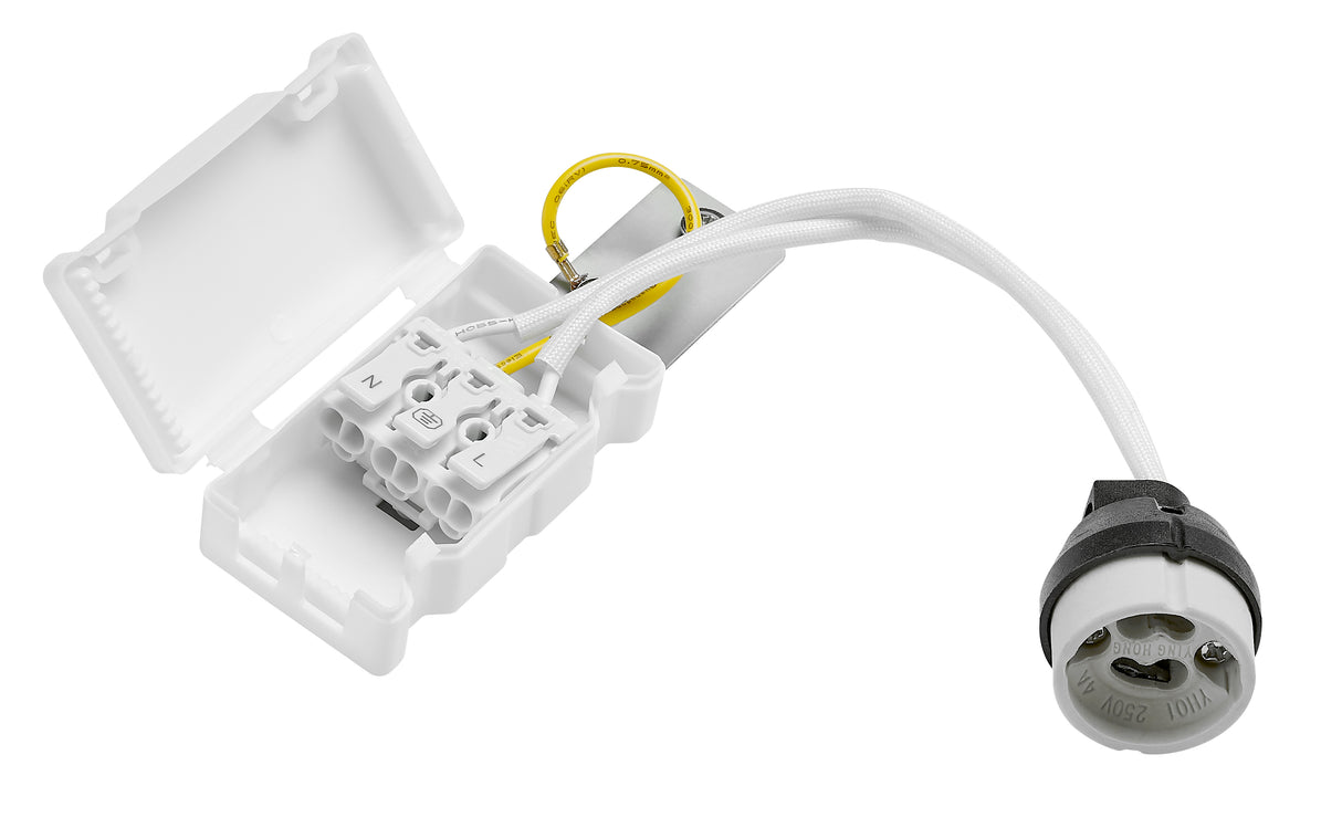 GU10 Sockel 230V mit Steckklemme und Schutzkappe