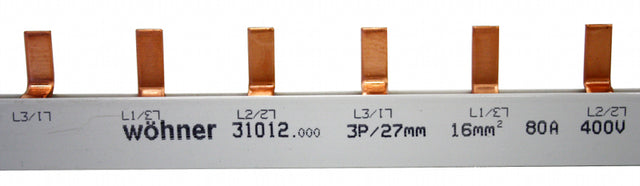 Foto: Verschienung 3-polig, Stift, 16mm², 80 A, Teilung 27mm, 1m