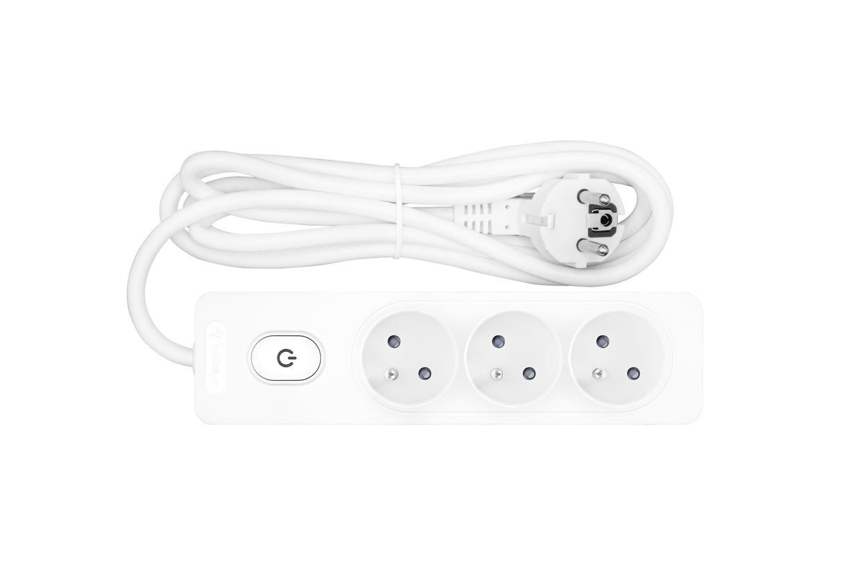 Steckdosenl. Erdungsstift 3-fach, Shut/Schalter, 2m Kabel, w
