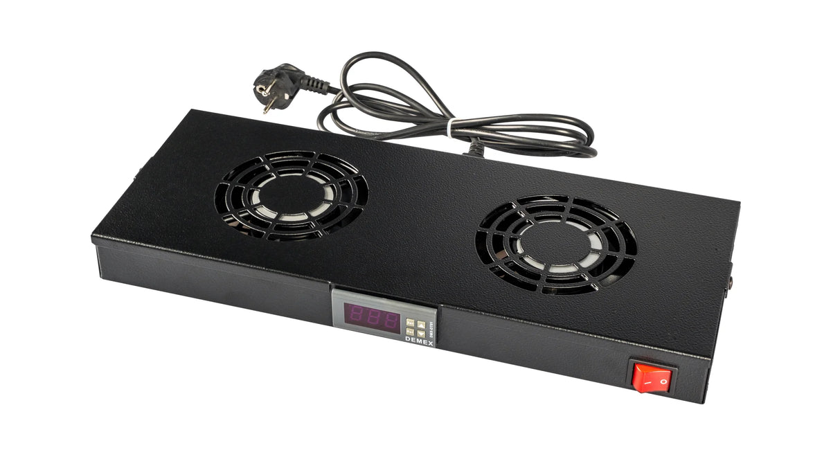 Lüfter 19", 1HE, 2-fach, Digital Thermostat, RAL9005