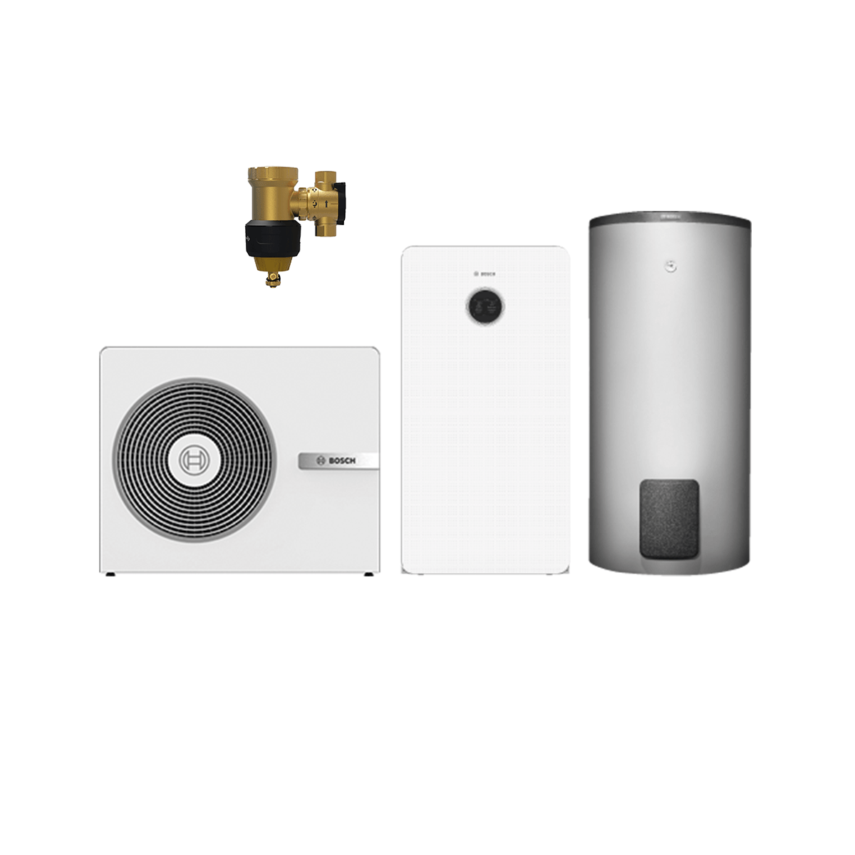 Bosch Monoblock CS8800iAW 15 O-T 15 kW, weiß, Komplettsystem mit Warmwasserspeicher und integriertem Puffer