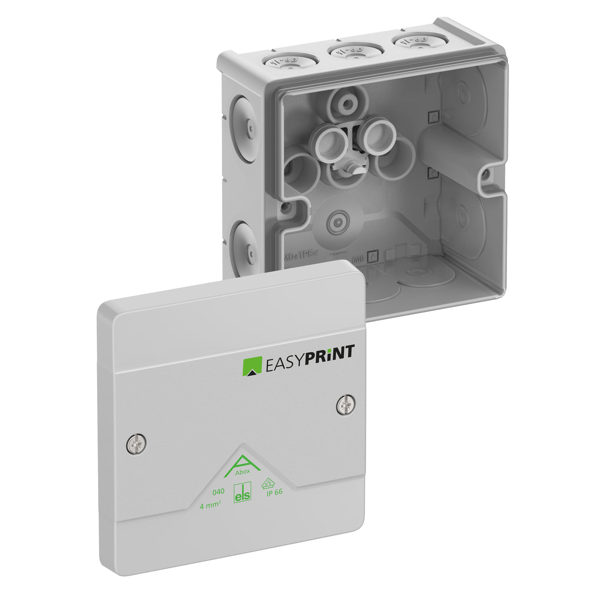 SPELSBERG Abzweigdose IP66 4qmm quadrat Abox 040-L EasyPrint 102x102x57mm Kst