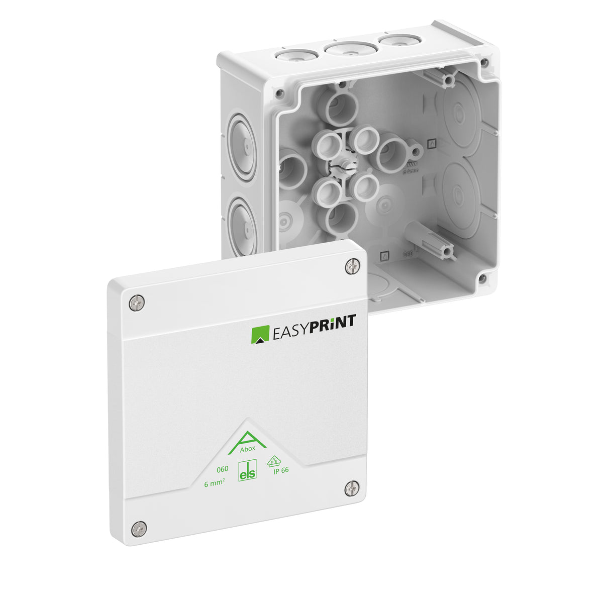 SPELSBERG Abzweigdose IP66 6qmm quadrat Abox 060-L/w EasyPrint 127x127x70mm Kst
