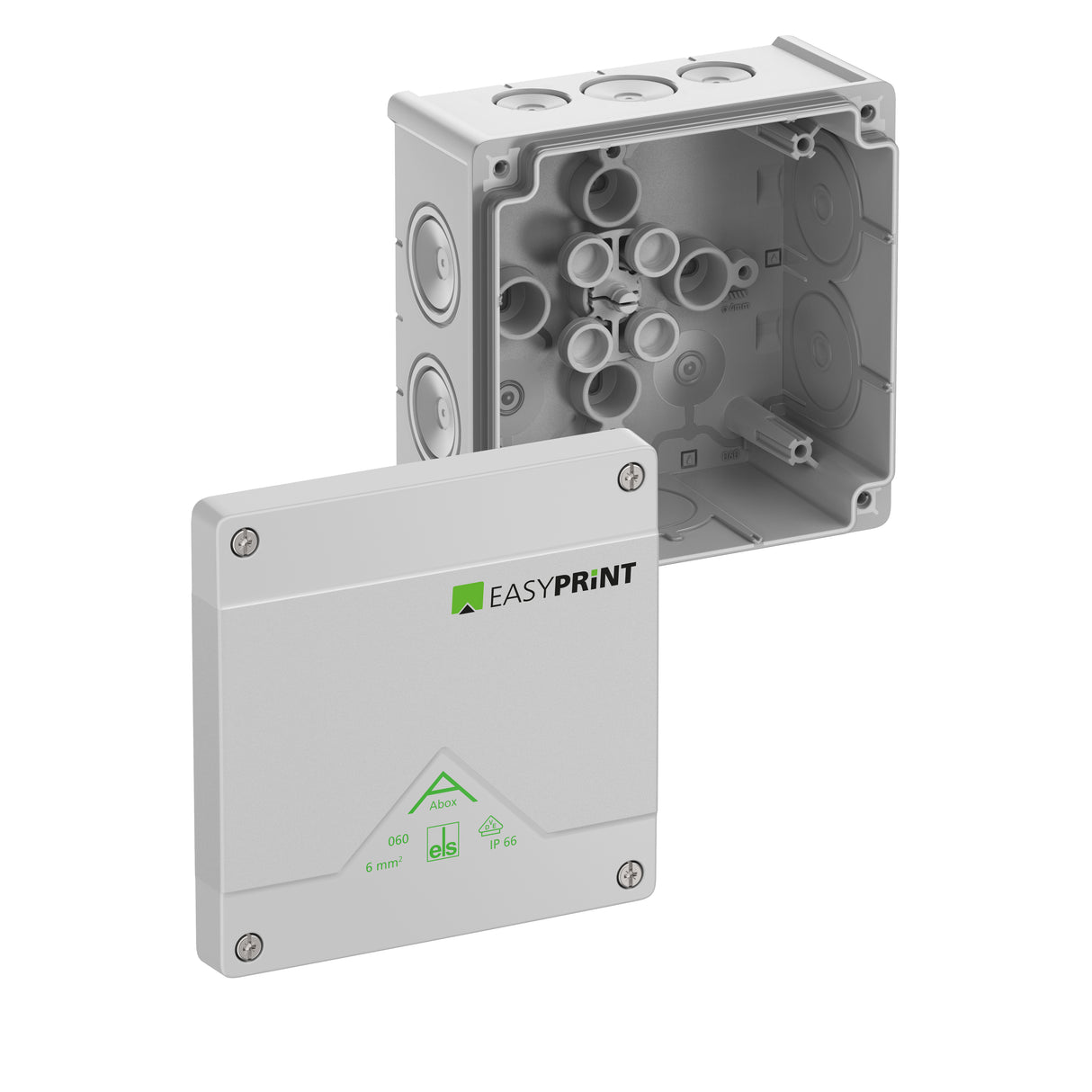 SPELSBERG Abzweigdose IP66 6qmm quadrat Abox 060-L EasyPrint 127x127x70mm Kst
