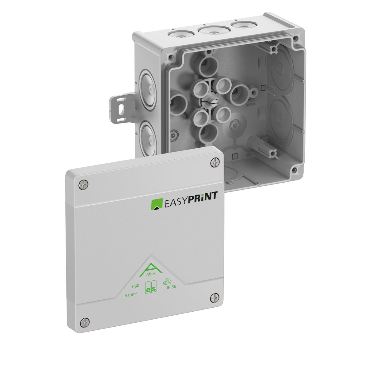 SPELSBERG Abzweigdose IP66 6qmm quadrat Abox 060 AB-L EasyPrint 127x127x70mm