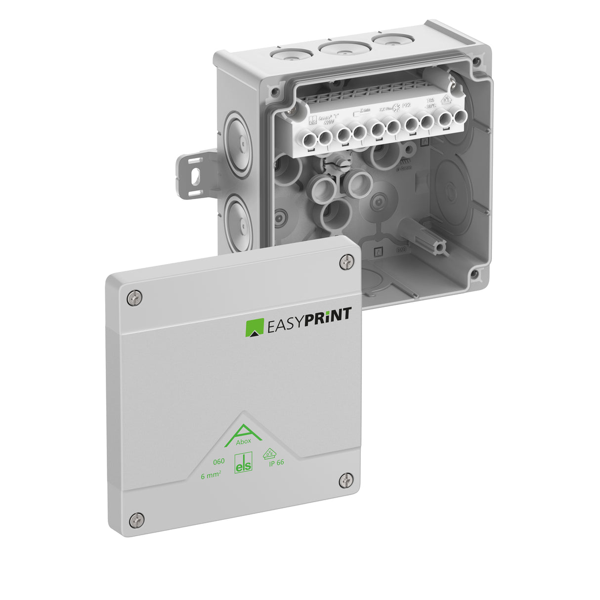 SPELSBERG Abzweigdose Schraubkl IP66 Kst Abox 060 AB-6² EasyPrint 6qmm quadrat