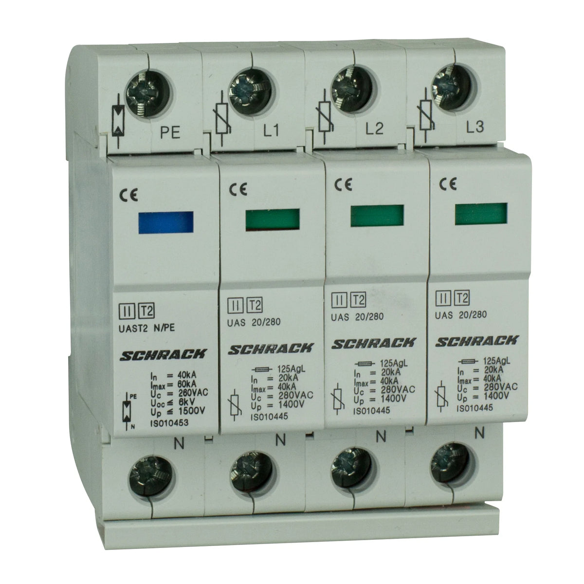 T2/C - Ableiter komplett, 3+1, 60kA/280V - Serie UAS