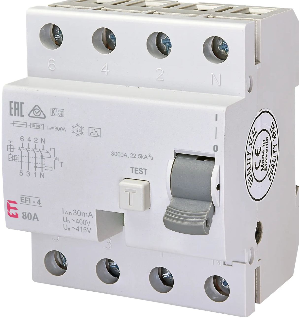ETI FI-Schutzschalter A 4p 400V 80A 4TE EFI-4 A 80/0.03 0,03A REG 10kA