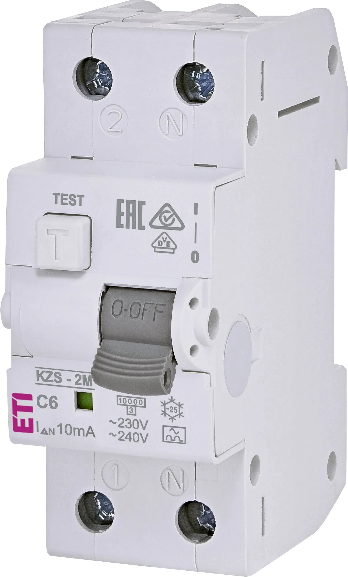ETI FI/LS-Schutzschalter C6 1p+N 0,01A A KZS-2M A C6/0.01 10kA 2TE 1p 230V