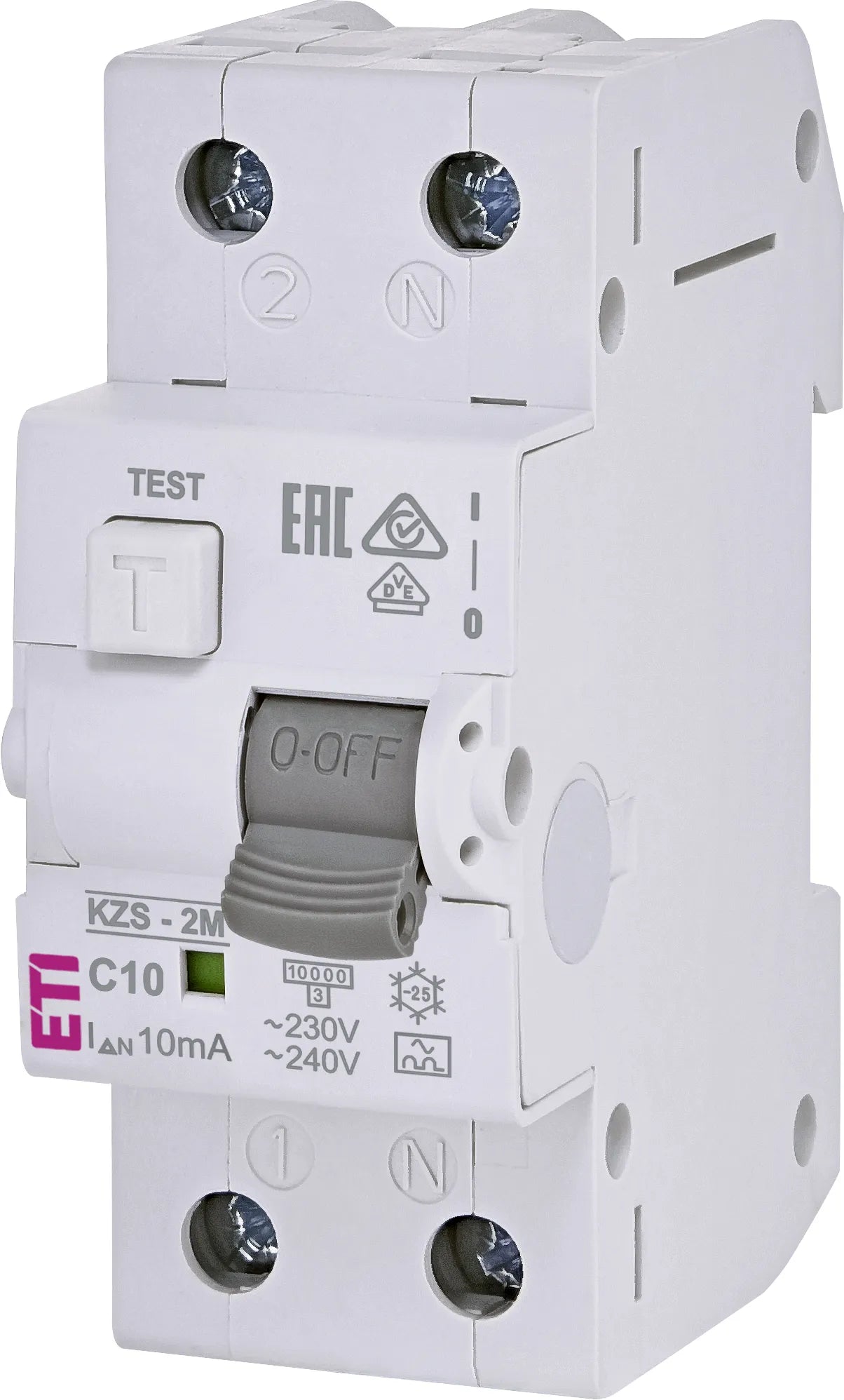 ETI FI-Schutzschalter A 2p 230V 10A 2TE KZS-2M A C10/0.01 0,01A REG 10kA