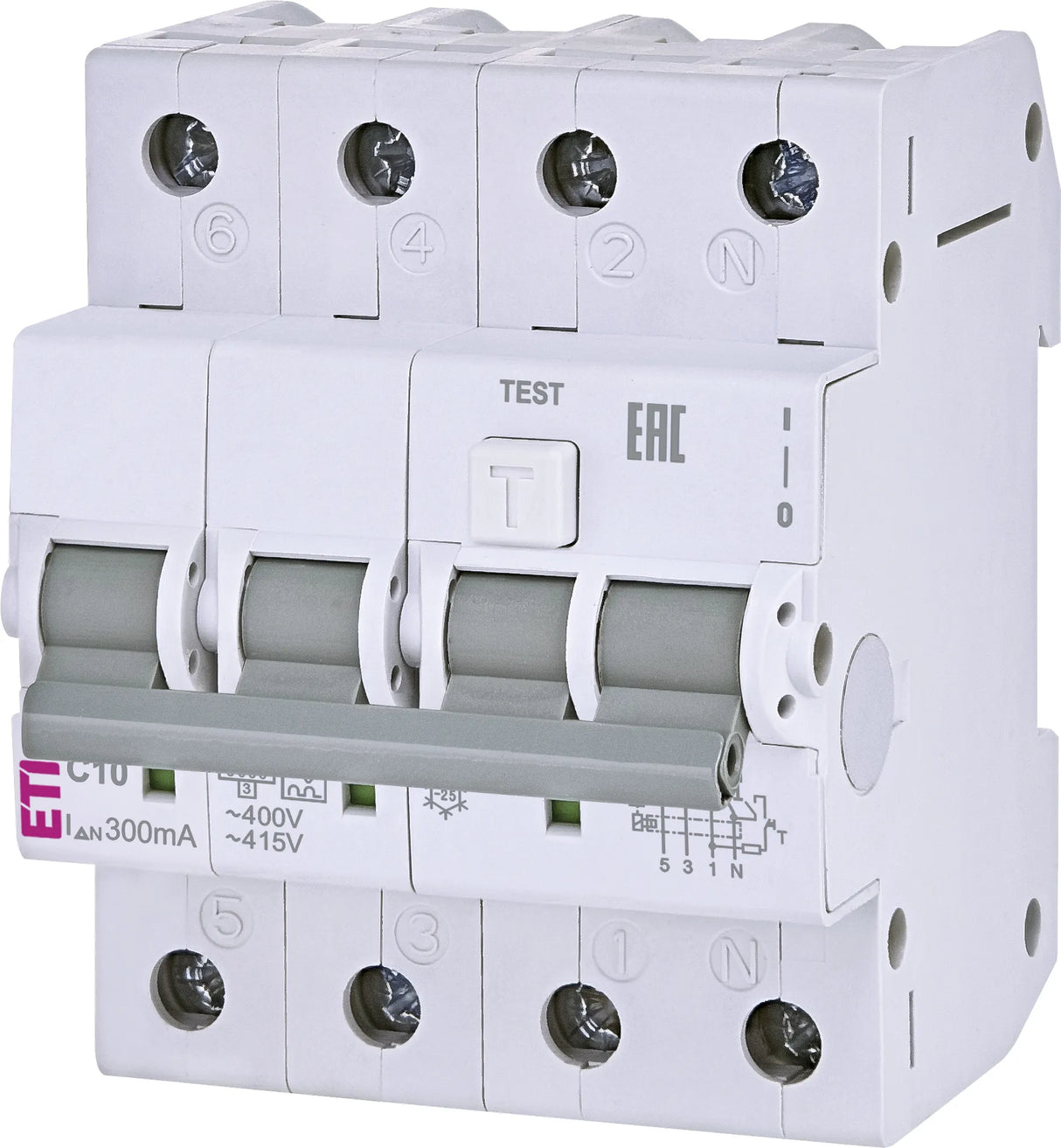 ETI FI/LS-Schutzschalter C10 3p+N 0,3A A KZS-4M, A-Typ, 3-polig+N, Charakte 6kA
