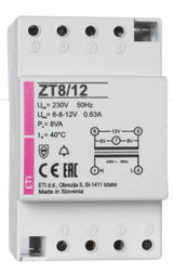 ETI Klingeltransformator 230V 6/8/12V ZT 8/12 1,89/0,94/0,63A REG 4TE