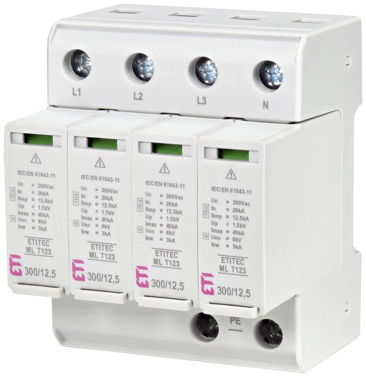 ETI Kombi-Ableiter TS35 240VAC 1,5kV 4TE ETITEC ML T123 300/12,5 4+0 TS35