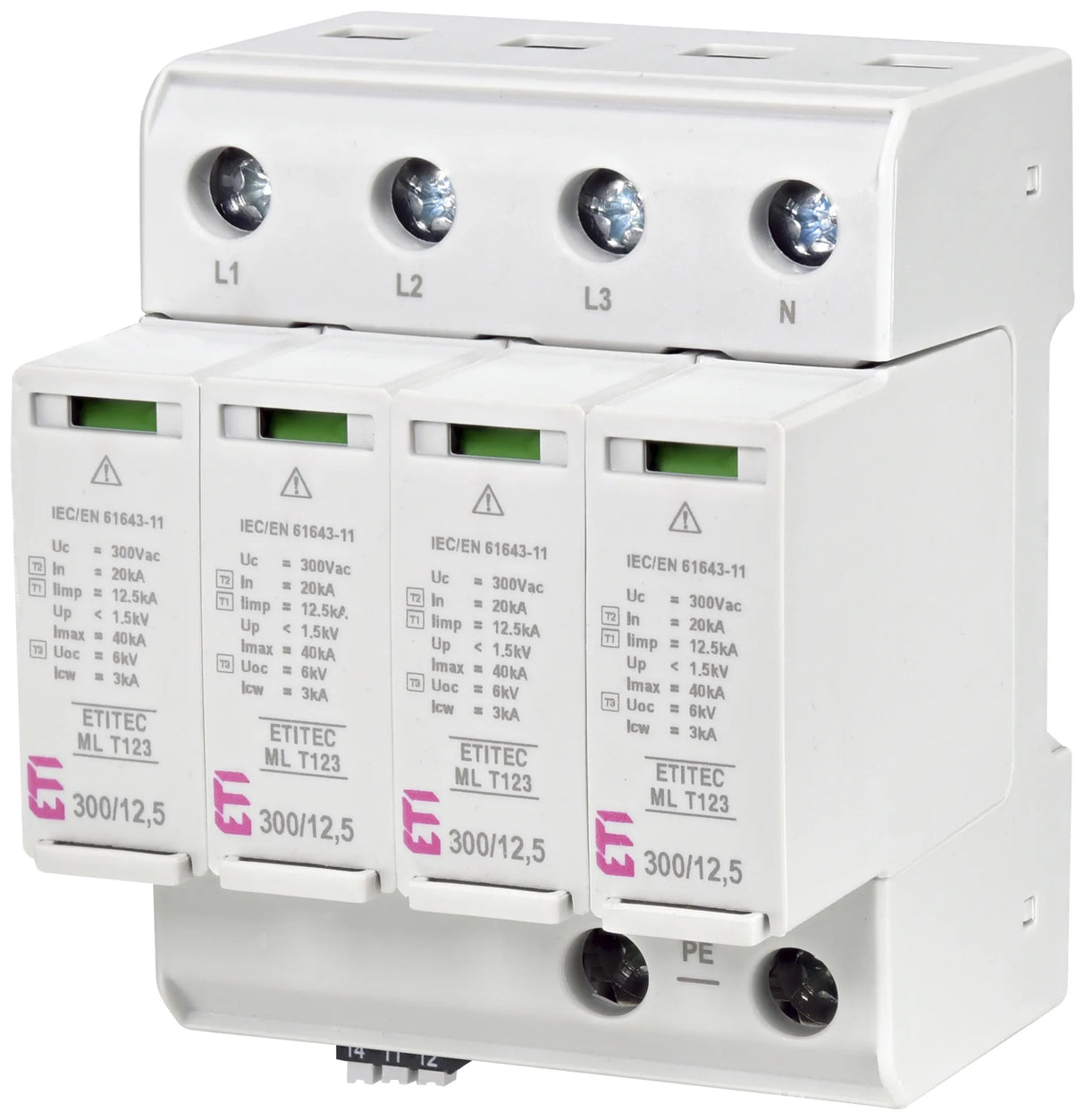 ETI Kombi-Ableiter TS35 240VAC 1,5kV 4TE ETITEC ML T123 300/12,5 4+0 RC Fernsign
