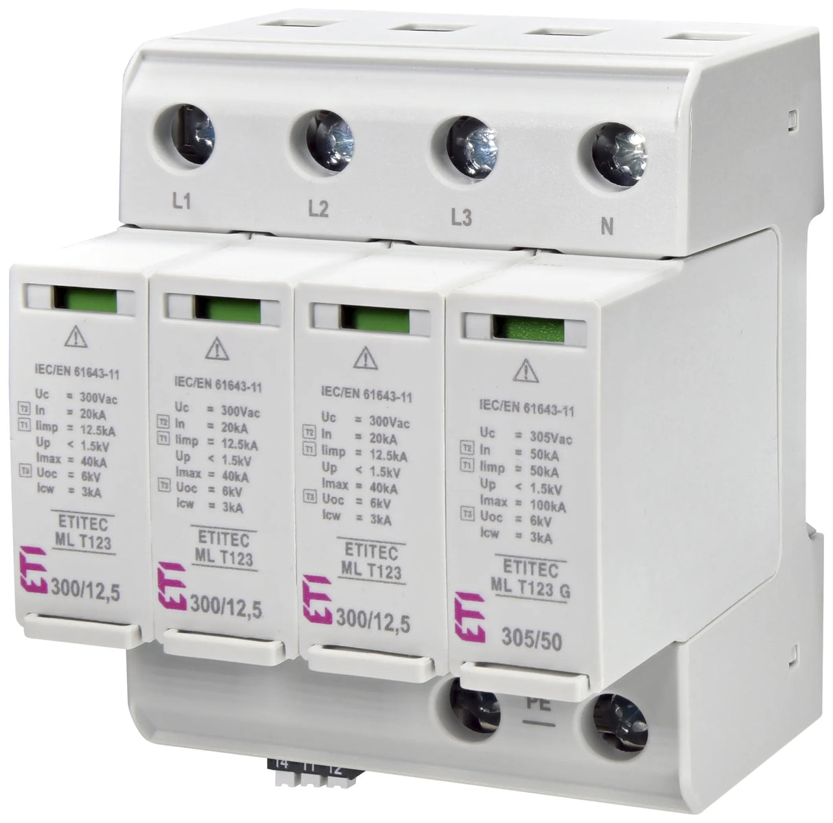 ETI Kombi-Ableiter TS35 240VAC 1,5kV 4TE ETITEC ML T123 300/12,5 3+1 RC Fernsign
