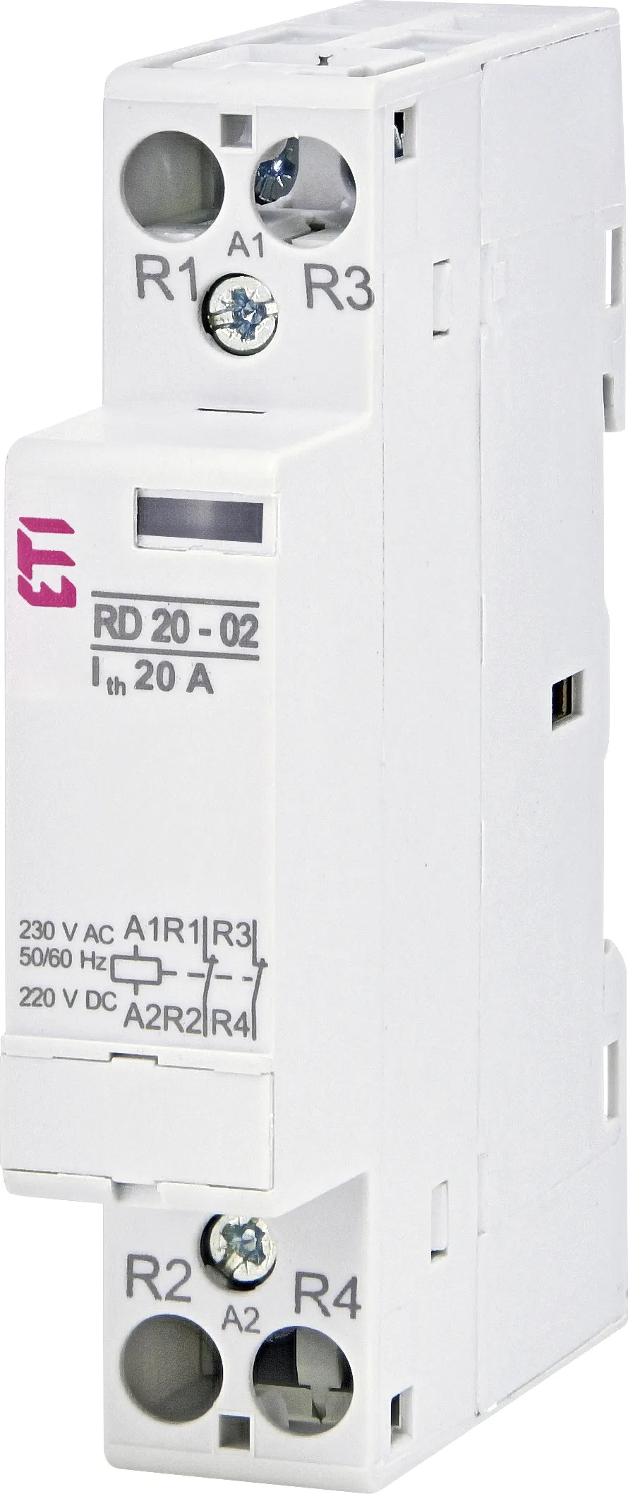ETI Installationsrelais 1TE elektr REG RD 20-02-230V AC/DC 2Ö 10-230V/UC 20A