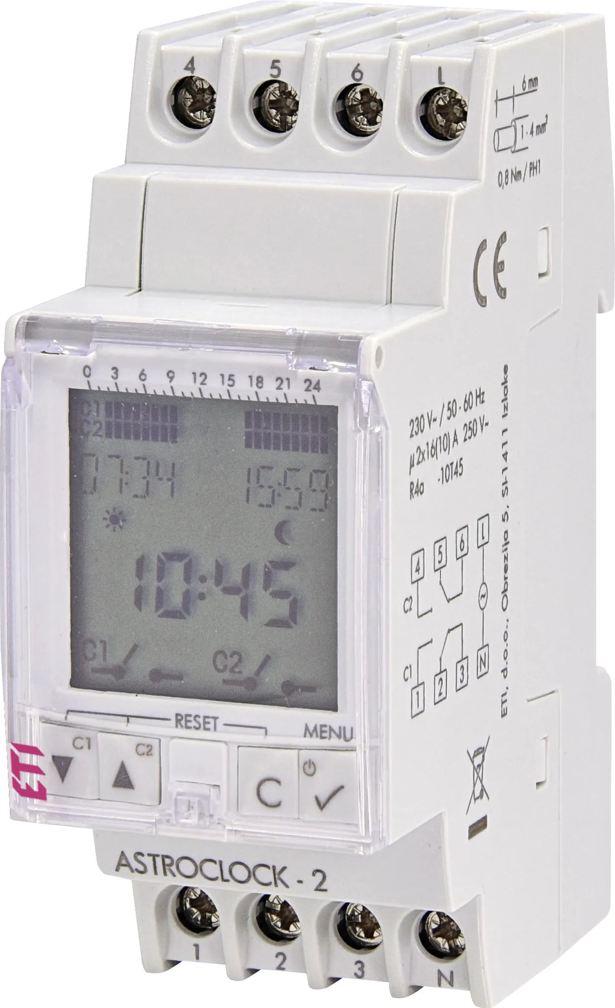 ETI Schaltuhr digi 230VAC 2kan 48h 2TE ASTROCLOCK-2 REG 24h Prog