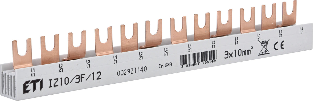 ETI Phasenschiene 3ph 17,8mm 214mm 10qmm IZ10/3F/12 63A Gabel isol