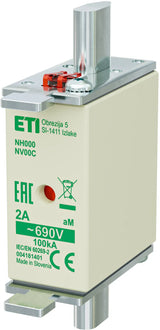 ETI NH-Sicherungseinsatz 2A NHC00 690VAC NH000 aM 2A/690V aM Kombik