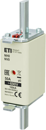 ETI NH-Sicherungseinsatz 50A NH0 690VAC NH 0 50A, 690V, gG, Kombi gG Kombik