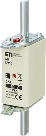 ETI NH-Sicherungseinsatz 25A NH1C 690VAC NH 1C 25A, 690V, gG, Kombi gG Kombik