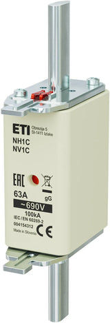 ETI NH-Sicherungseinsatz 63A NH1C 690VAC NH 1C 63A, 690V, gG, Kombi gG Kombik