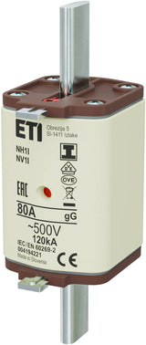 ETI NH-Sicherungseinsatz 80A NH1 500VAC NH1/I gG 80A/500V gG Kombik