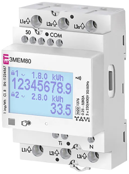 ETI Drehstromzähler B 5A elektr digi 80A 3MEM80-BMB-MID geeicht Drei/Vierleit S0