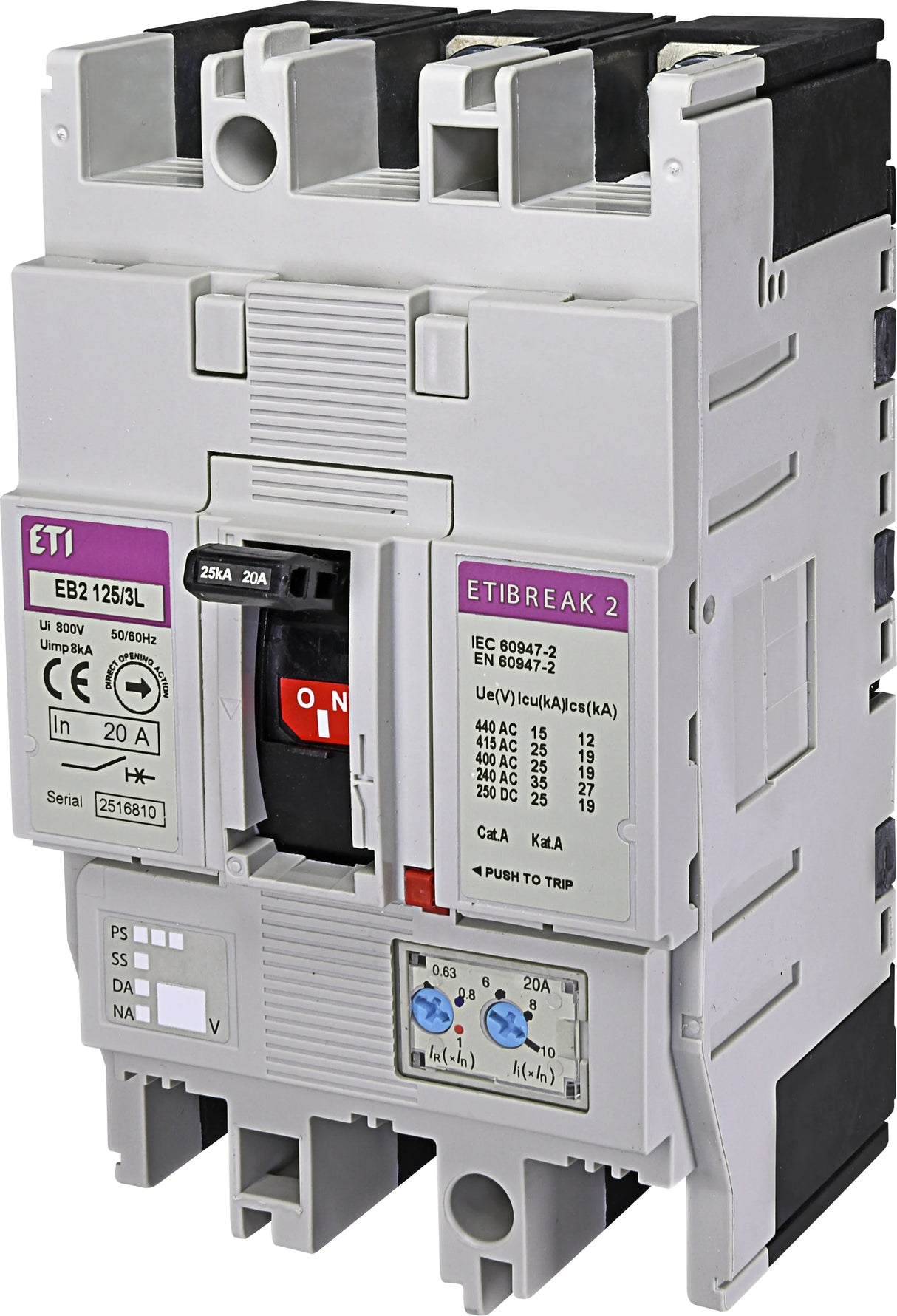 ETI Leistungsschalter 20A 3p 12,6-20A/In EB2 125/3L 20A 3p m.UnterSpgsausl IP20