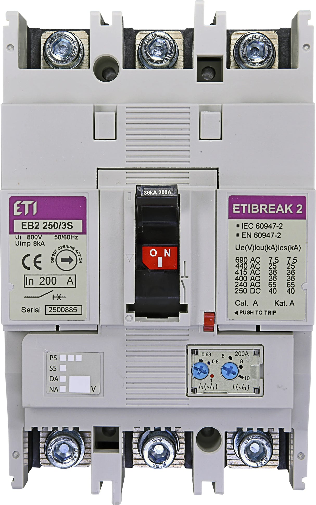 ETI Leistungsschalter 200A 3p IP20 Einb EB2 250/3S 200A 3p 126-200A/In