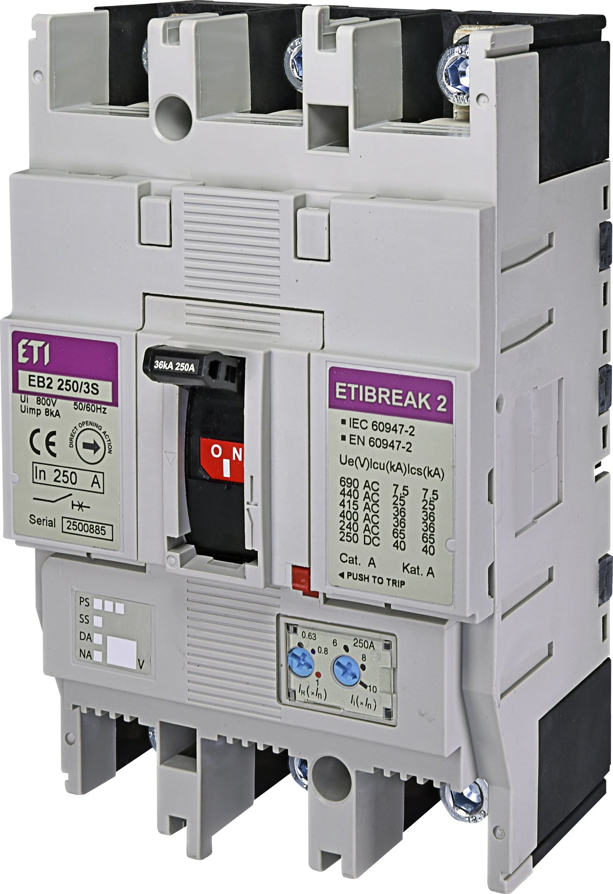 ETI Leistungsschalter 250A 3p IP20 Einb EB2 250/3S 250A 3p 157,5-250A/In