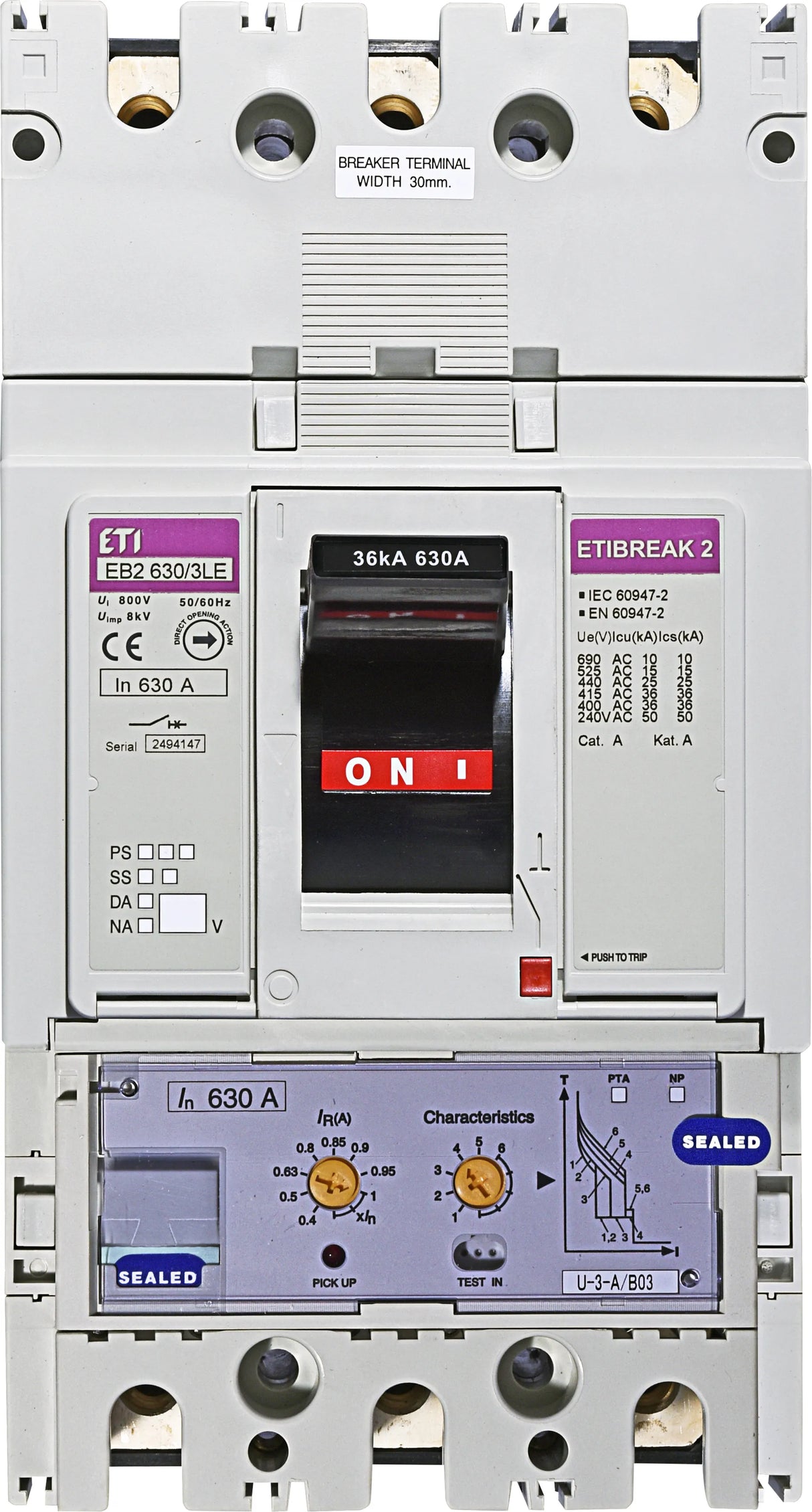 ETI Leistungsschalter 630A 3p IP20 Einb EB2 630/3LE 630A 3p 252-630A/In
