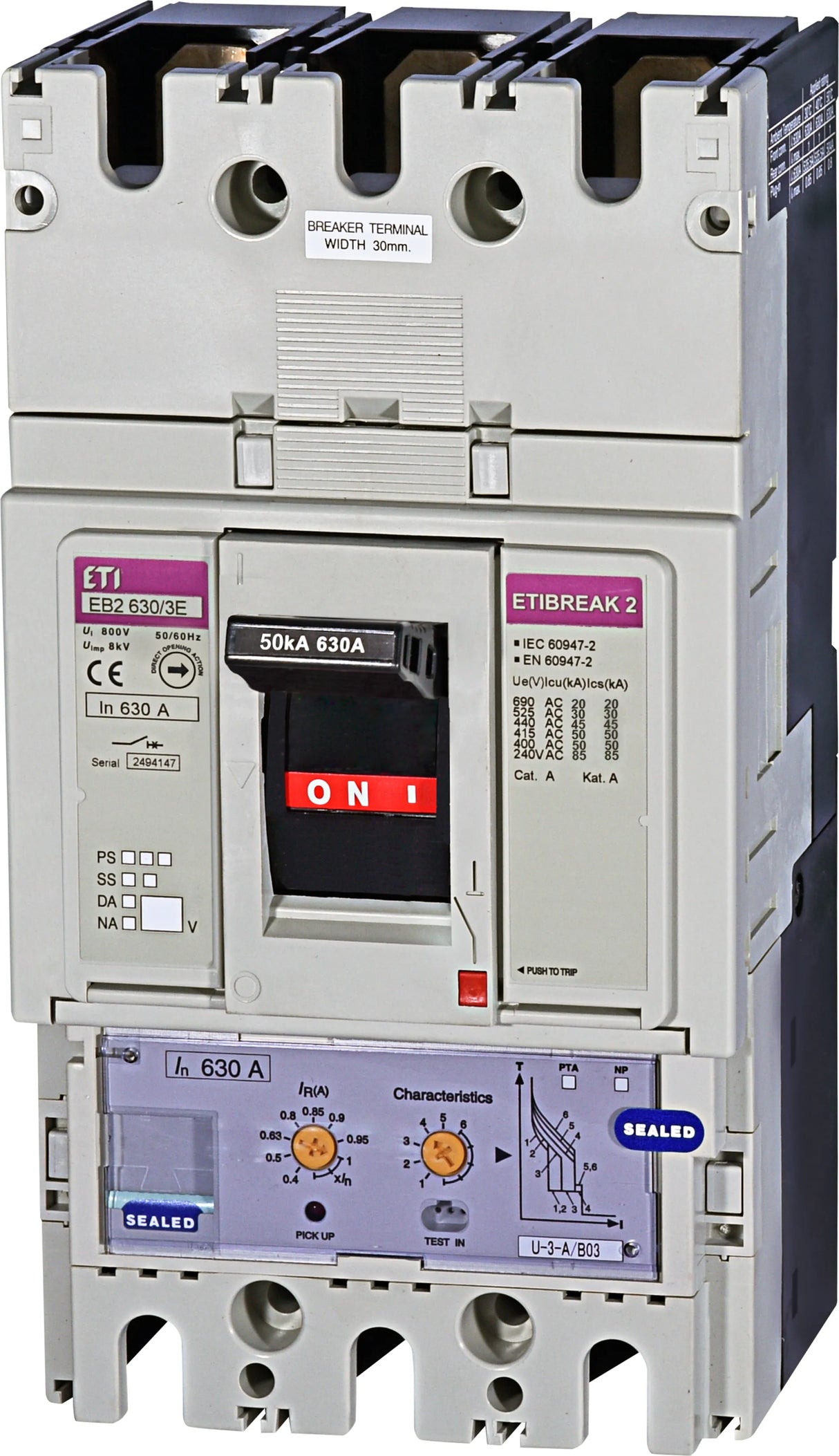 ETI Leistungsschalter 630A 3p IP20 Einb EB2 630/3E 630A 3p 252-630A/In