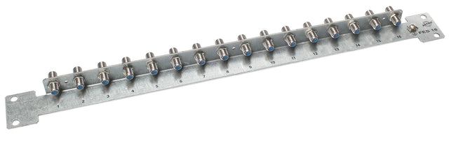 19" Erdungsschiene mit F-Buchsen für 16 Koaxialkabel