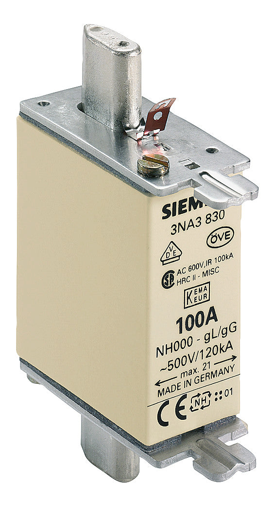 SIEMENS NH-Sicherungseinsatz 100A NH000 3NA3830 500VAC gG Stirnk