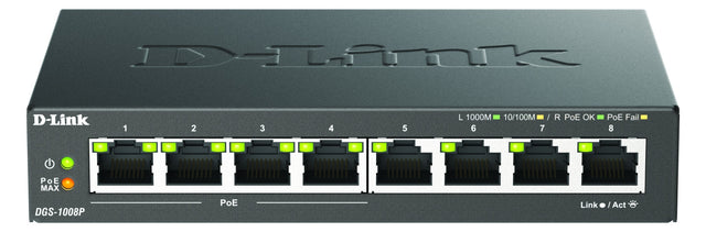 D-Link Tischswitch 8x10/100/1000Mbps DGS-1008P/E